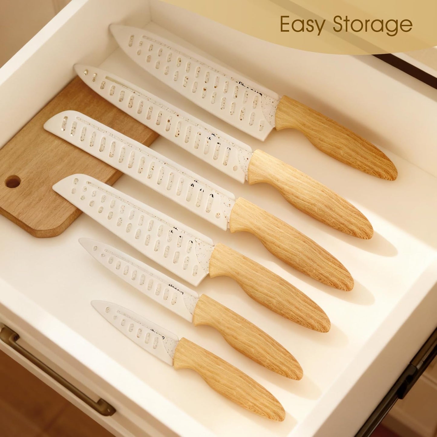 6-Piece Kitchen Knife Set with Sheaths - Non-Stick Rust-Resistant Blades, Ergonomic Wooden Handle for Chopping Slicing Peeling