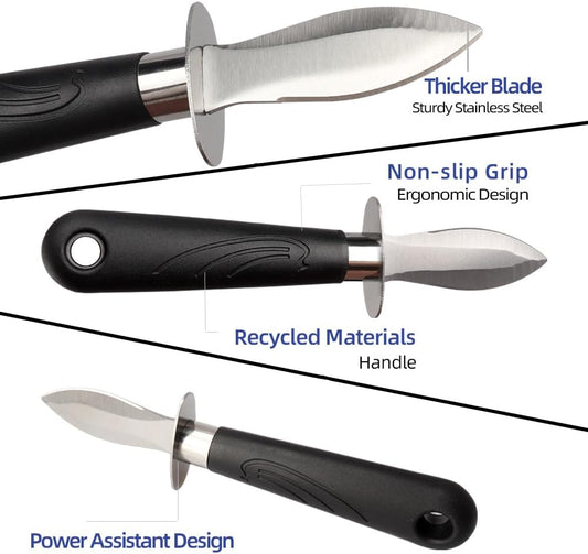 Oyster Shucking Knife 3PCS Stainless Steel Oyster Shucker Set with Non-Slip Handle Opener for Shellfish