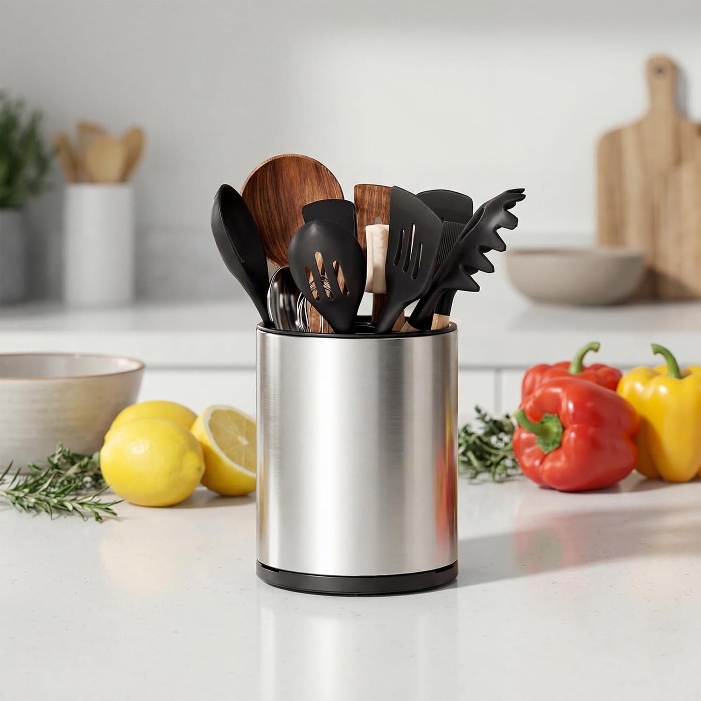 Kitchen Utensil Holder Silverware Holder with 4 Compartments | Stainless Steel Caddy for Party, Self-Draining, Self-Draining, Fully Detachable Structure, Silvery