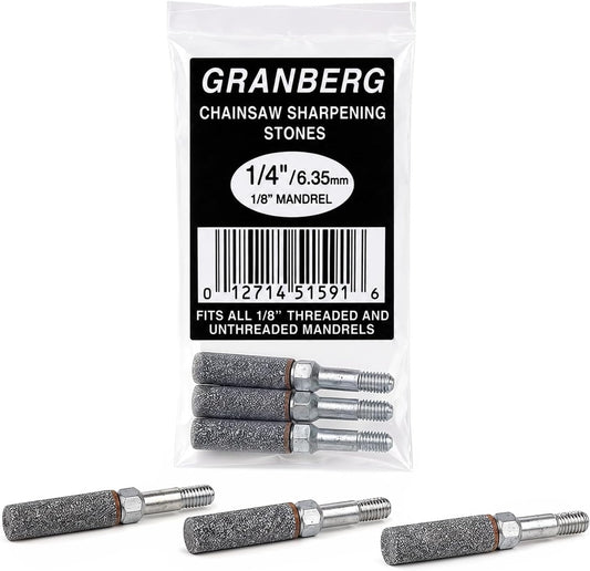 G417-3 5/32 Inch Coarse Grinding Stones for Chain Sharpeners, 3-Pc | Coarse Abrasive Stones with Alloy Steel Mandrels, Fits 1/8 Inch Mandrels, for Chainsaw Cutters, Sharpeners and Hedge Trimmers