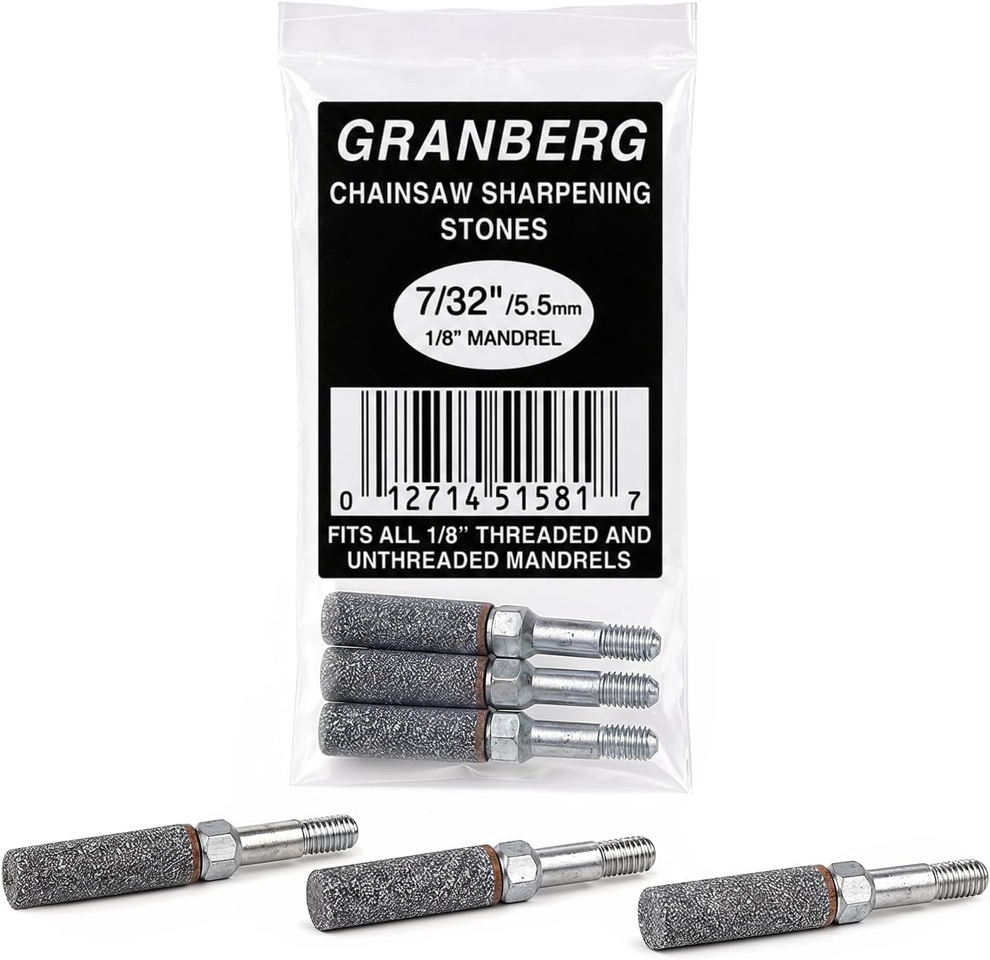 G417-3 5/32 Inch Coarse Grinding Stones for Chain Sharpeners, 3-Pc | Coarse Abrasive Stones with Alloy Steel Mandrels, Fits 1/8 Inch Mandrels, for Chainsaw Cutters, Sharpeners and Hedge Trimmers