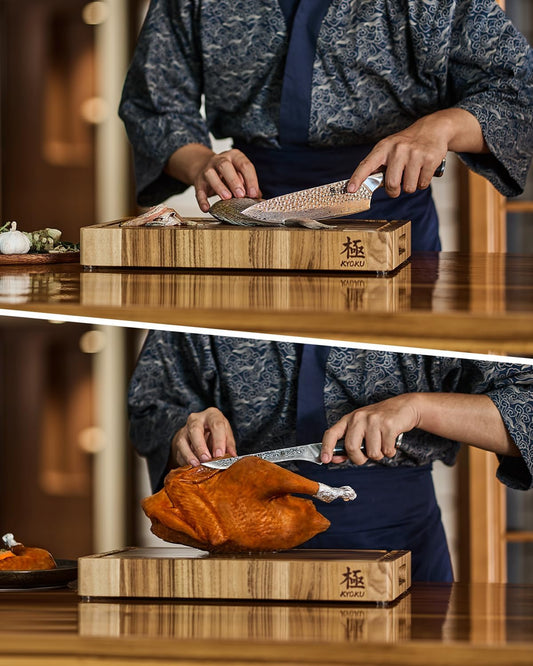 Knife Set, Shogun Series 2pc Japanese Style Kitchen Knife Set, 7" Boning 8" Chef Knife with Sheath Gift Box, Professional Sharp Damascus Stainless Steel Knives for Meat Vegetable