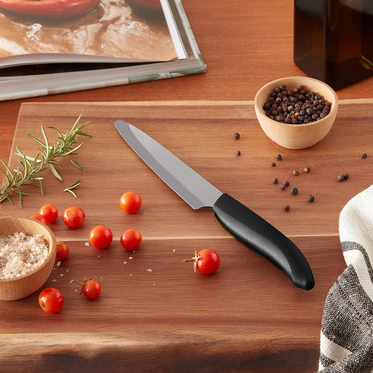 Advanced Ceramic Revolution Series 5-inch Micro Serrated Tomato, Utility Knife, Black Blade