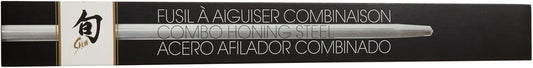 Cutlery Sora 9" Combination Honing Steel | Smooth and Micro-Ribbed Honing Rod, Built-In Angle Guide, Pakkawood Handle