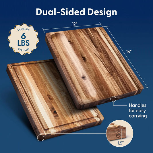 Winsome Acacia Wood Cutting Board | Acacia Edge Grain Cutting Board for Kitchen with Juice Groove & Sorting Compartment | Perfect for Charcuterie | Gift Box Included | 16x12x1.5 in