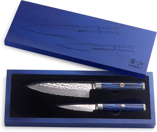 Cangshan KITA Series 2-Piece Starter Knife Set (6" Chef + 3.5" Paring) With Ash Wood Box, High Carbon X-7 Damascus Steel, 501523 (2pc)