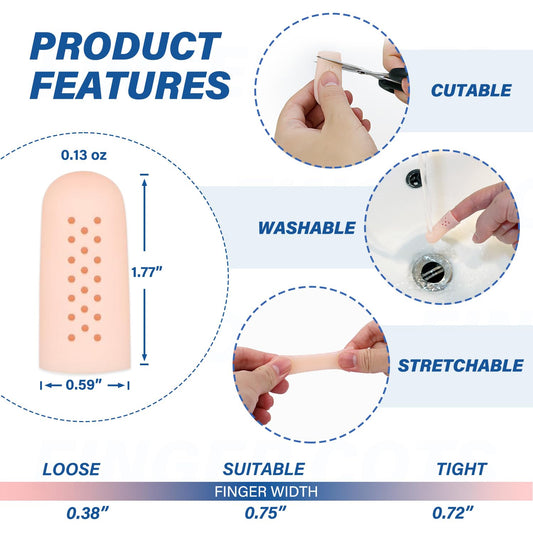Gel Finger Cots Protectors with Air Holes, Silicone Fingers Covers Bandages Caps Sleeves for Fingertip Thumb Protection, Ideal for Trigger, Arthritis, Cracking, Blisters, Callus, Hangnail & Pain Relief