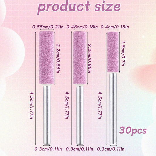30 Pieces High Hardness Burr Chainsaw Sharpening Stone Kit, 5/32", 3/16", 7/32" Diamond Chainsaw Sharpener Bits with Box for Electric Chain Saw Stone Jewelry (Pink)