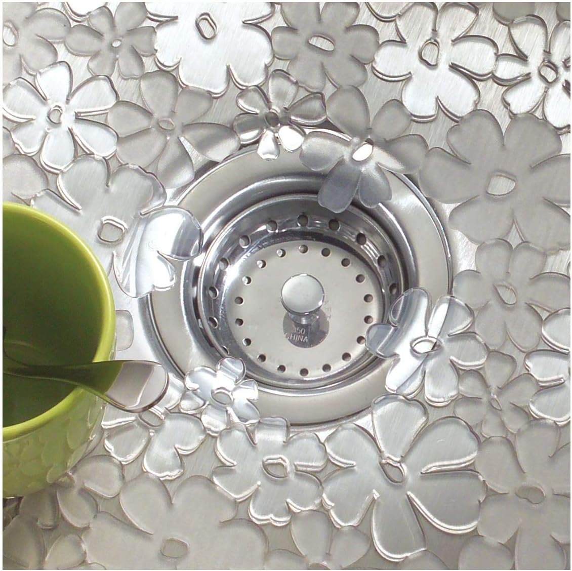 Blumz Floral Sink Protector Mat, 16" x 12.5", Clear | Large, BPA-Free, Flexible PVC Plastic