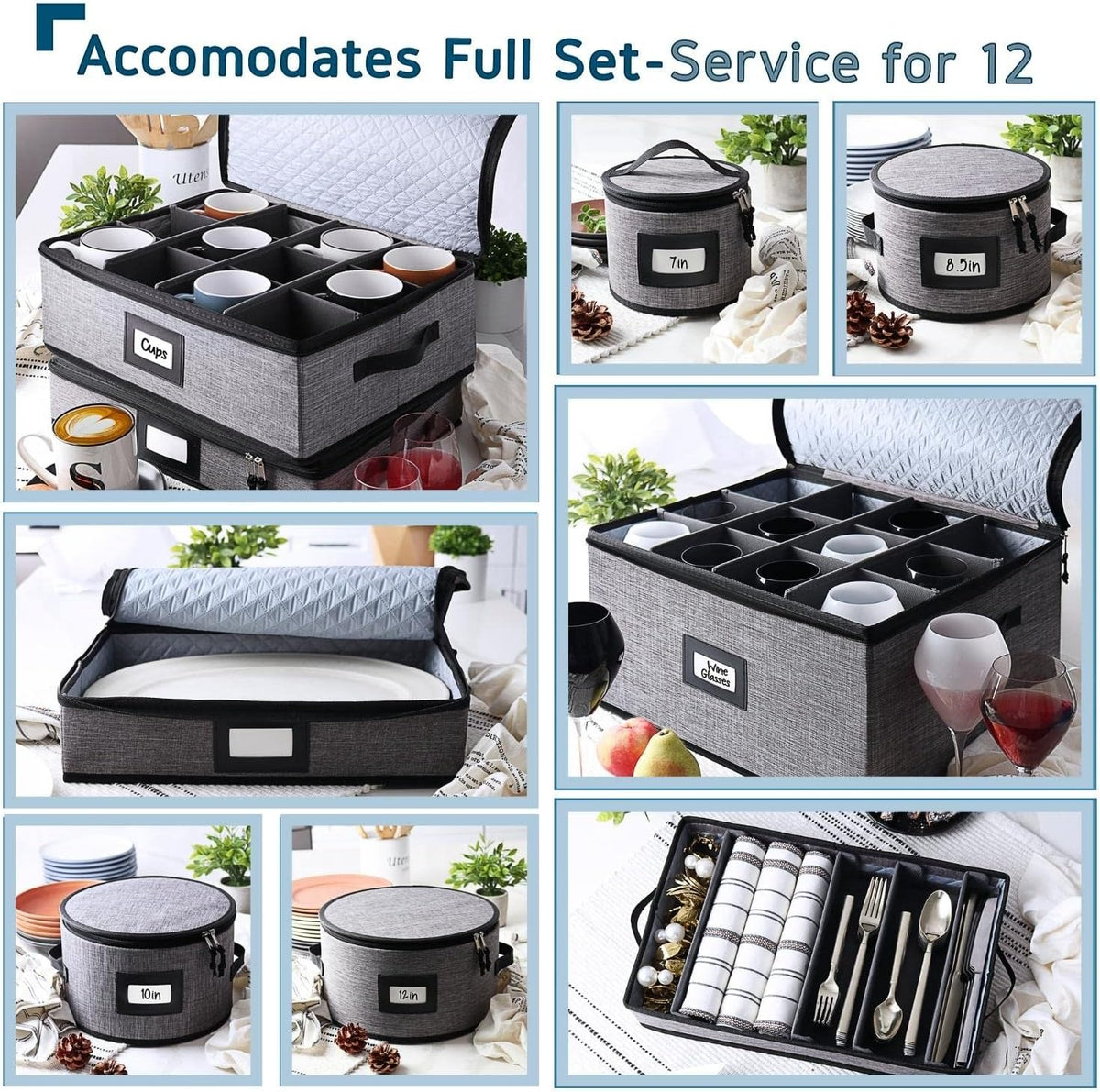 Platter Storage Case, Fine China Storage Containers Hard Shell, Quilted and Stackable 16”x 12.5”x 3.5” Platter Storage Container with Zipper, Handles and Felt Dividers for Moving and Seasonal Storage