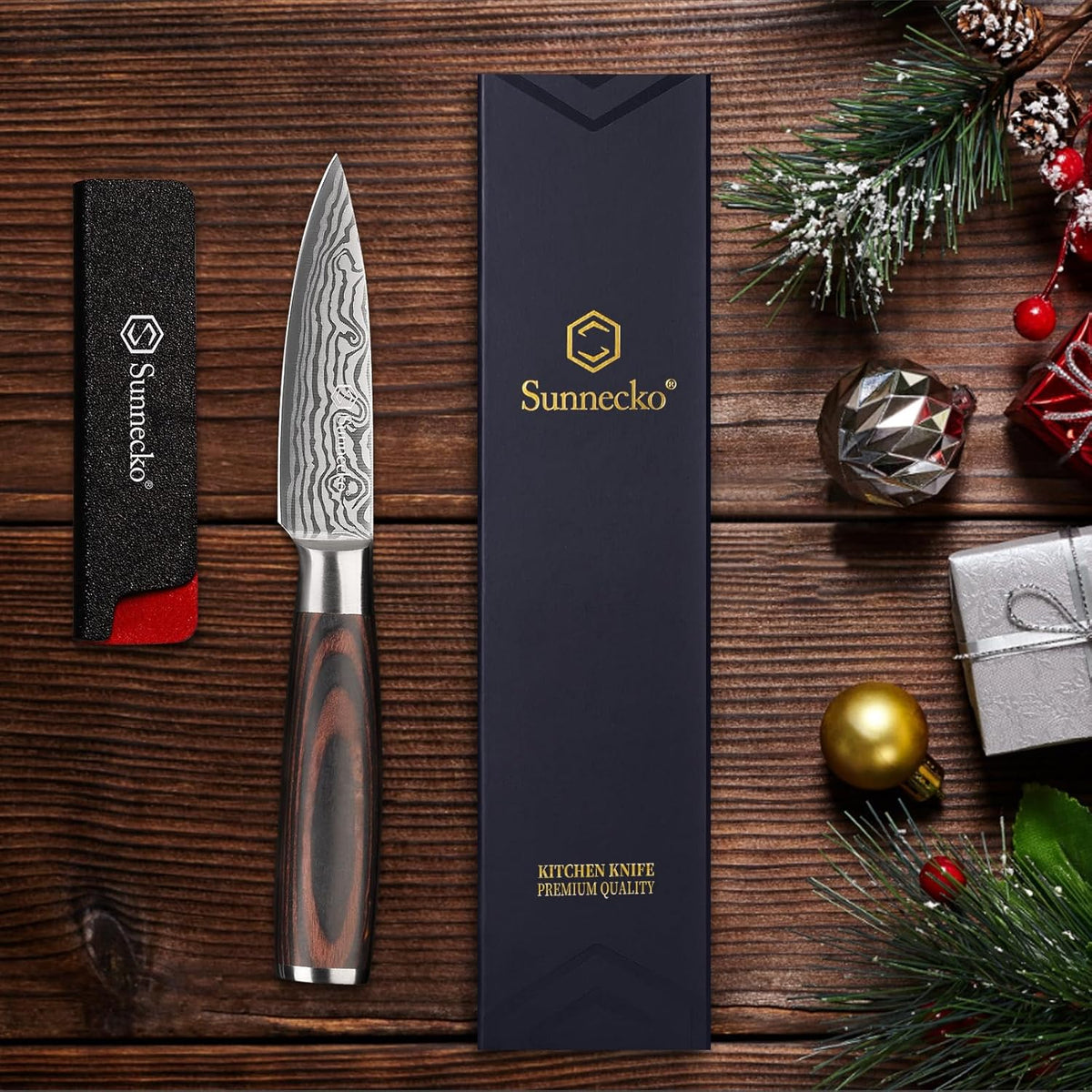 Small Kitchen Knife 3.5 Inch Paring Knife High Carbon Stainless Steel Fruit Knife with Wood Handle, Sharp Knife for Cutting Tomatoes with Gift Box