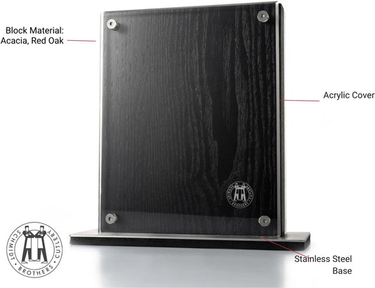 Schmidt Brothers - Black Midtown Magnetic Knife Block, Universal Cutlery Storage For 8-10, Acacia Hardwood and Acrylic Shield