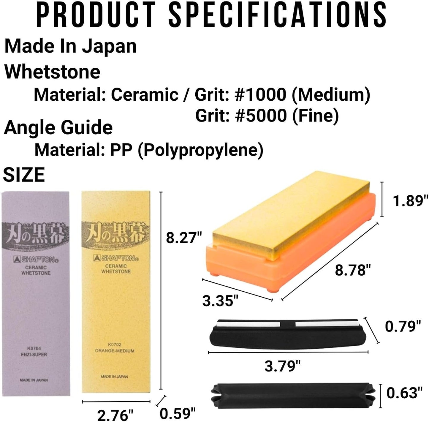 Shapton Kuromaku Whetstone Sharpening Stone Set, Japanese 1000 & 5000 Grit Knife Sharpening Stones with Knife Sharpening Angle Guide for Kitchen & Chef’s Knives
