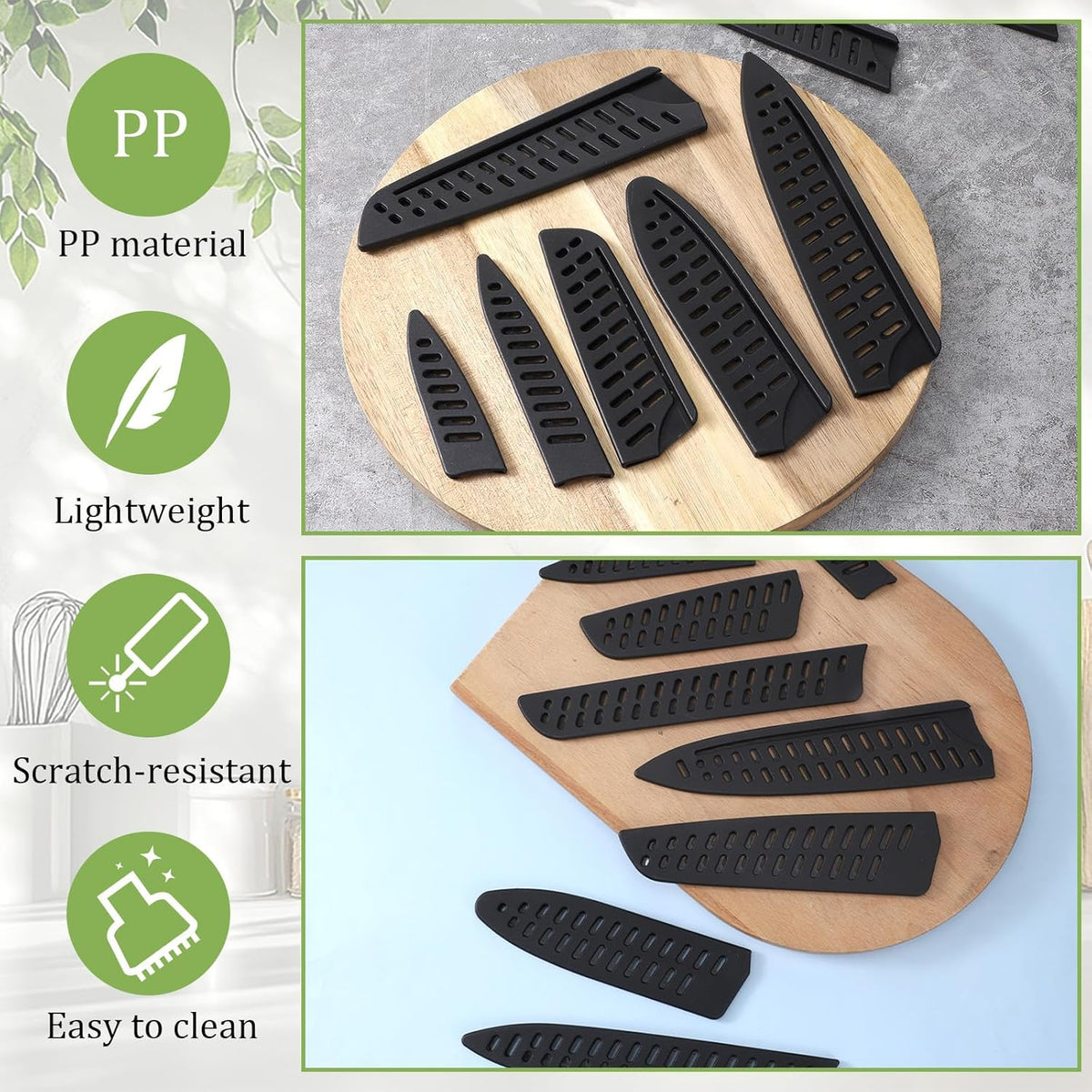 8 Pcs knife sleeve, Universal Knife Guards Set, PP Plastic Blade Safety Sheath for Paring Utility Bread Nakiri Chef Knives, Blade Protector Covers, Black