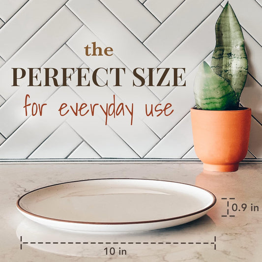 Ceramic Dinner Plates Set of 6, 10 inch Dish Set - Microwave, Oven, and Dishwasher Safe, Scratch Resistant, Modern Rustic Dinnerware- Kitchen Porcelain Serving Dishes - Vanilla White