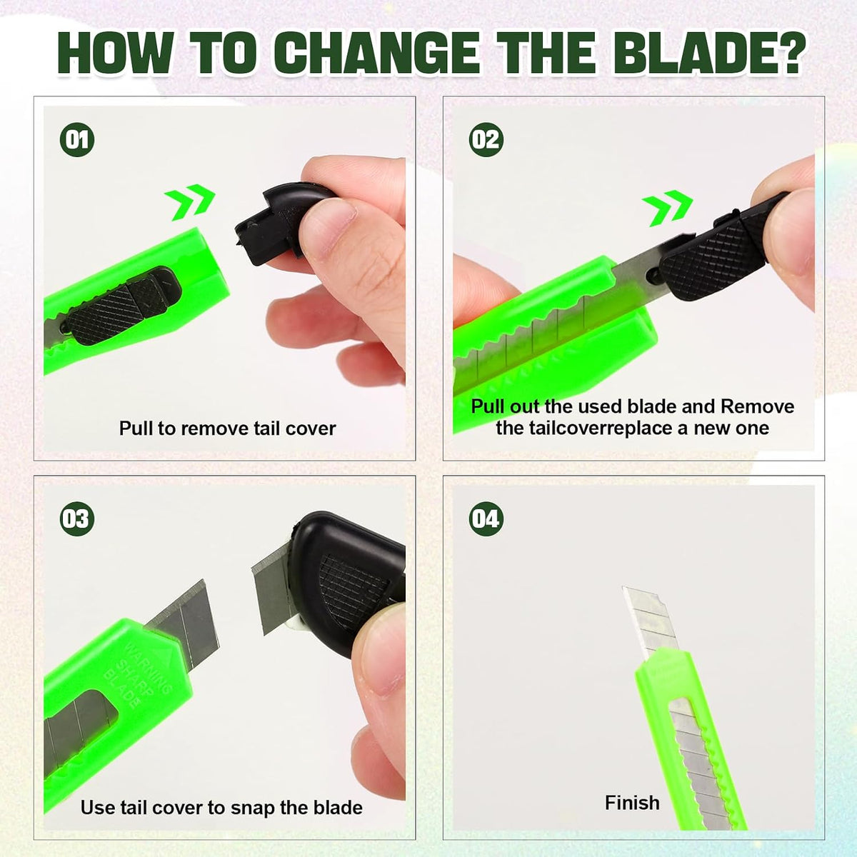 4 Pack Box Cutter Knife, 3-rd Gen Utility Knives, Razor Blade Opener, Utility Knives, Box Cutters Retractable, Small Work Knife
