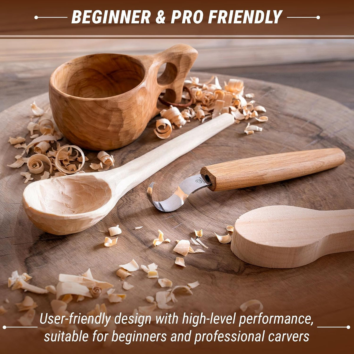 Spoon Carving Hook Knife SK1 - Spoon Carving Tools Right-Handed - Crooked Whittling Knife for Spoons Kuksa Bowls and Cups, Whittling Tools for Beginners and Professional Carvers