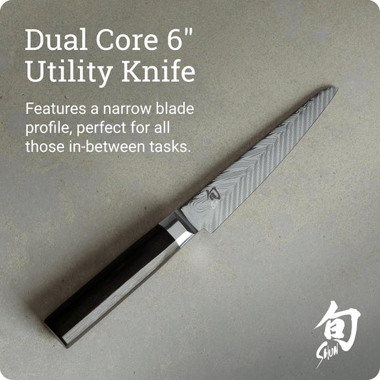 Dual Core 6" Utility/Butchery Knife, Handcrafted Japanese Kitchen Knife, VG10 and VG2 Damascus Steel Blade, Pakkawood Handle, Precision and Sharpness for Professional and Home Chefs