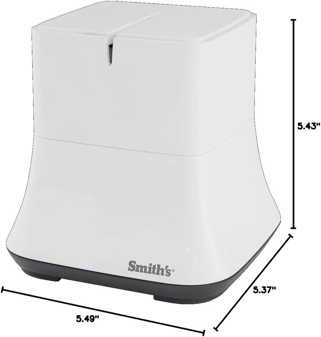Smith’s 50927 Mesa Single Slot Electric Knife Sharpener – White – Abrasive Sharpening Wheel + Blade Guides - Kitchen Gadgets – Quick Blade Sharpening – Compact Design – Straight Edge Blades