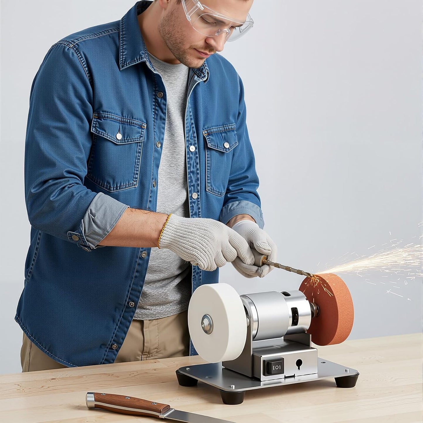 Variable Speed Bench Grinder, 6 Inch Bench Grinder Stand - Power Bench Grinders, 7-Speed Table Grinder with Forward/Reverse Switch, 2 Grinding Wheels, For Metal Grinding/Sharpening