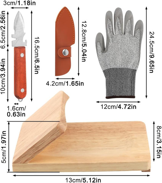Oyster Knife Shucker Set Oyster Shucking Knife with Wooden holder Oysters Shucking Clamp & Cut Resistant Gloves Seafood Tools for Clam, Shellfish, Crab, Kitchen Knifes Tool Gift