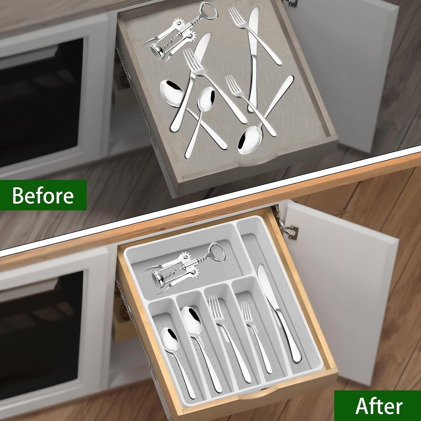 Silverware Organizer Utenisl Organizer Holder Kitchen Drawer Organizer Plastic Silverware Tray for Drawer Flatware Organizer 5 Compartment White