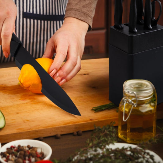 Kitchen Knife Set with Knife Block,7-Piece Kitchen Knife Block Set | Knife Set with Block with Built-In Sharpening Block,Dishwasher Safe,Suitable for kitchens and dining rooms.