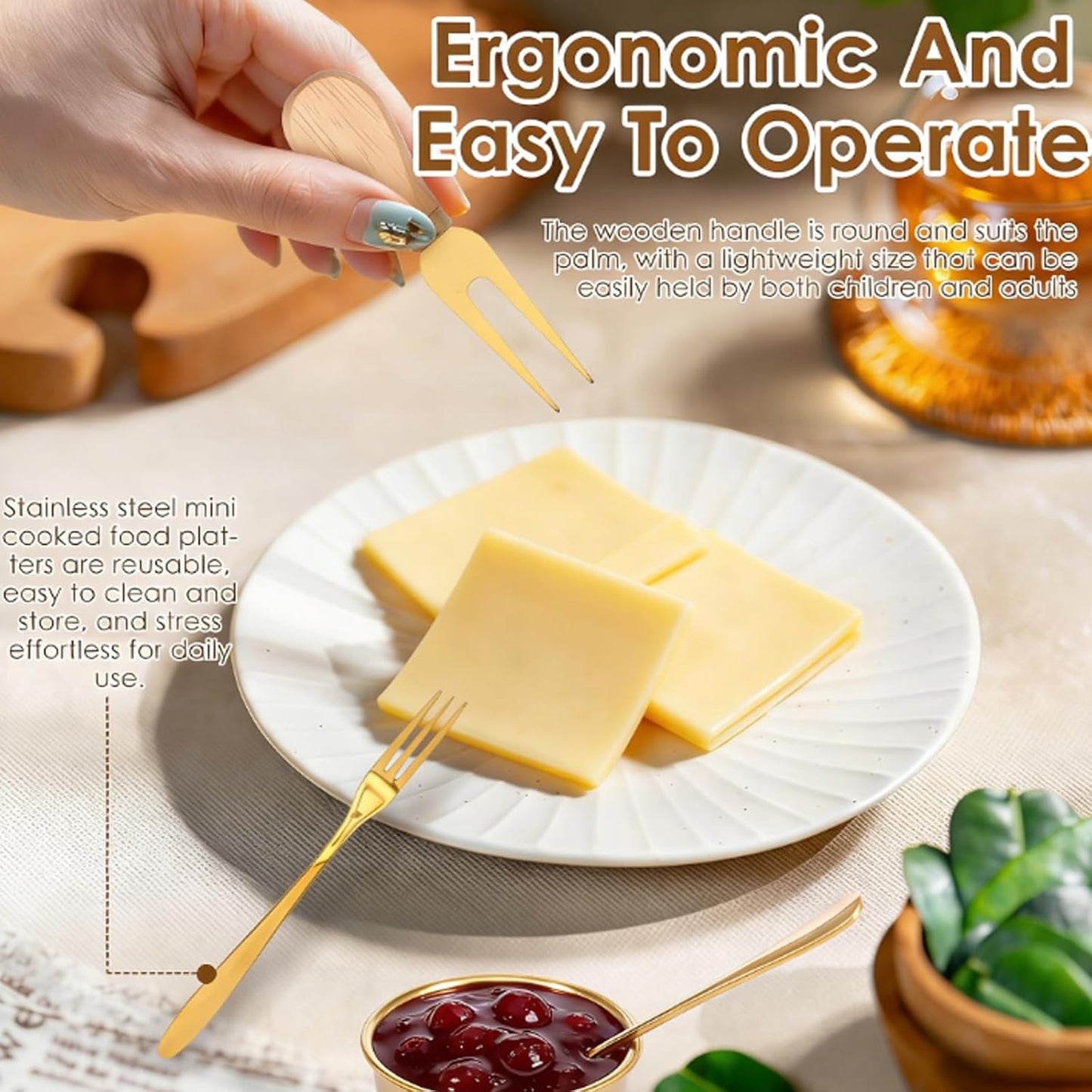 32 Pcs Cheese Knife Set Bulk, Stainless Steel Spreaders Cutters Forks Spatulas, Wood Handle Charcuterie Board Accessories for Parties, 8-Guest Serving Set, Hostess Housewarming Gift