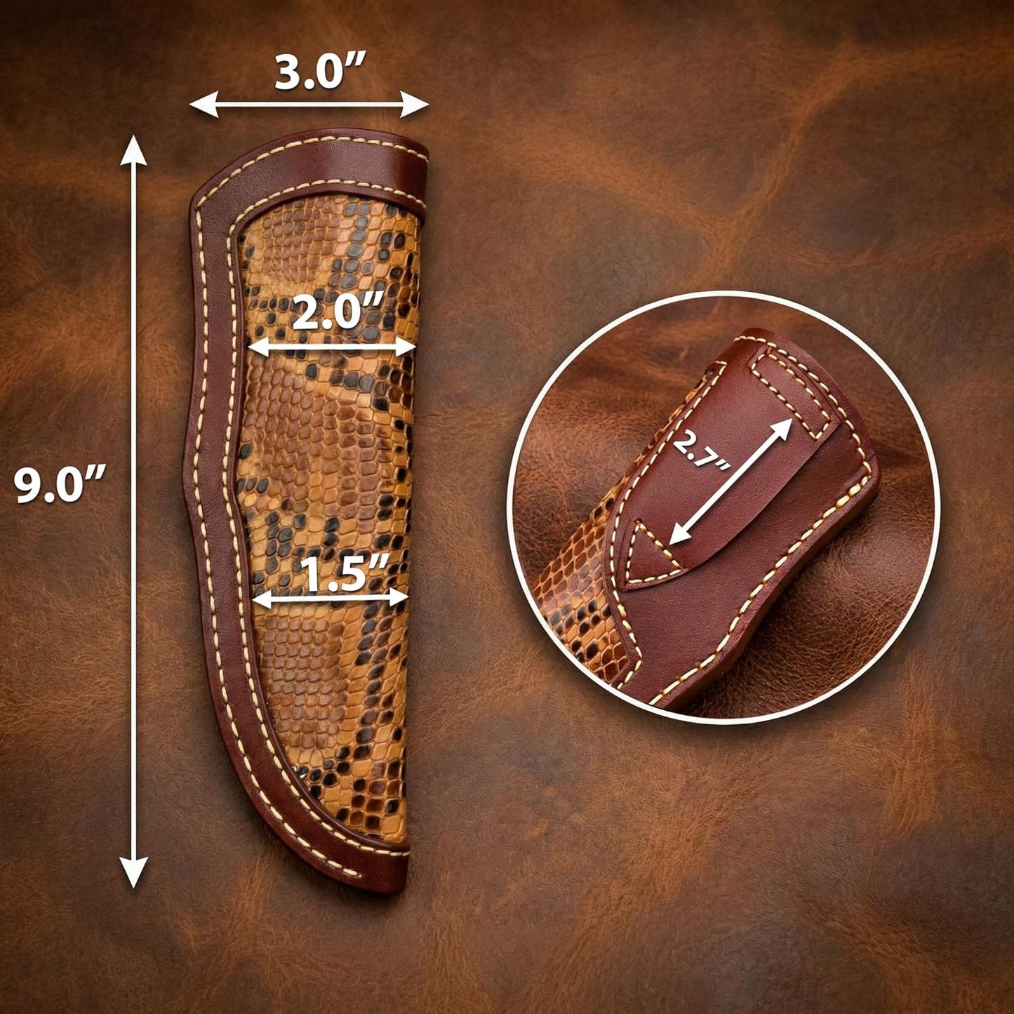 Custom Premium Quality Leather Sheath, Tooled Crocodile Leather Sheath, Hunting Knife Sheath, Universal Knife Sheath, Fit up to 8.0" Blade, 100% Real Laether (Crocodile Leather, 9.0" Inches)