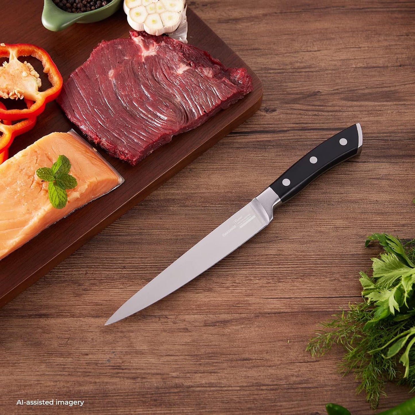 5.5 Inch Kitchen Utility Knife, German High Carbon Stainless Steel | Razor Sharp Full Tang Forged Meat Trimming & Sandwich Knife, Prep Knife & Small Chef Knife for Fruits, Cheese, Veggies, Herbs