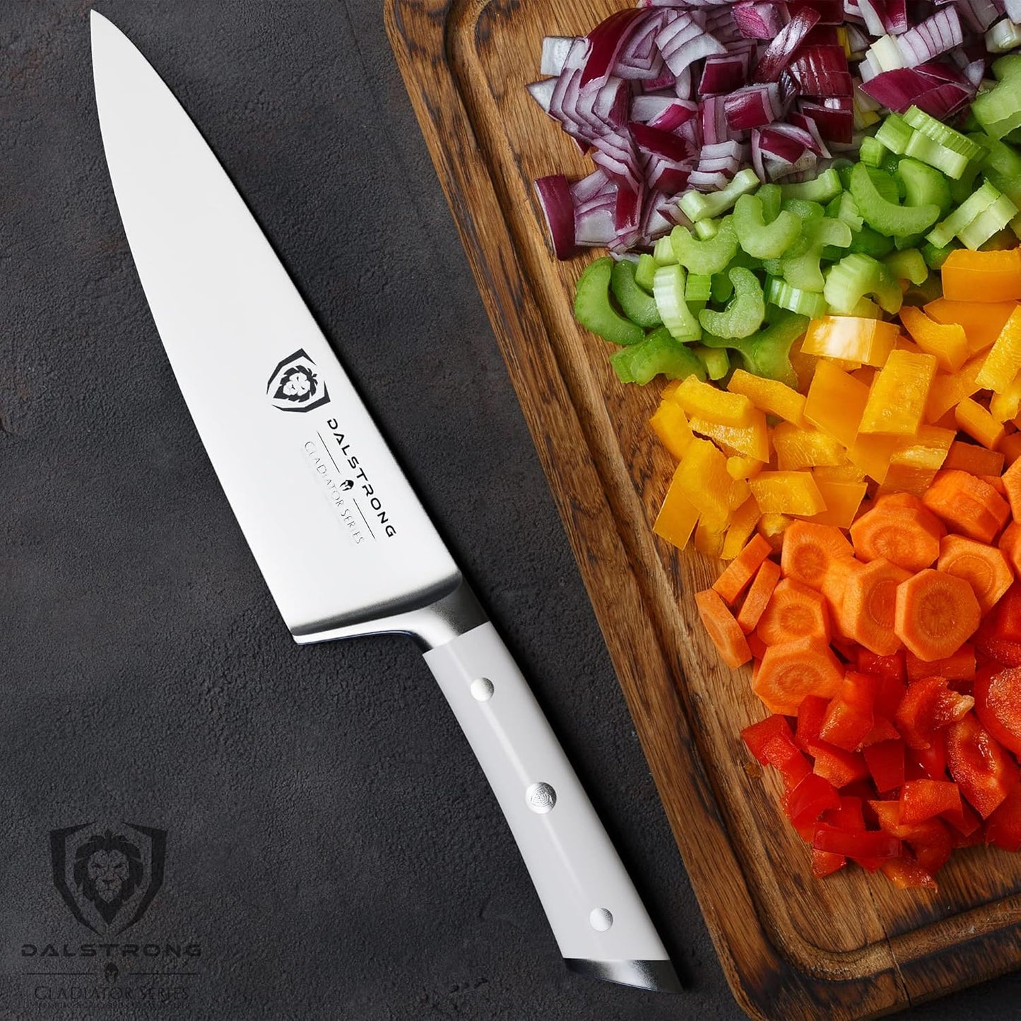 Chef Knife - 8 inch Blade - Gladiator Series - Forged High Carbon German Steel - Razor Sharp Kitchen Knife - Professional Full Tang Knives - Crimson Red Handle ABS - Sheath - NSF Certified