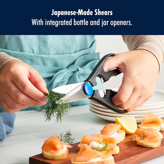 Kitchen Scissors Multi-purpose kitchen shears Made in Japan | Kitchen shears for poultry, herbs & packaging. Built-in bottle opener, comfortable grip, dishwasher safe.