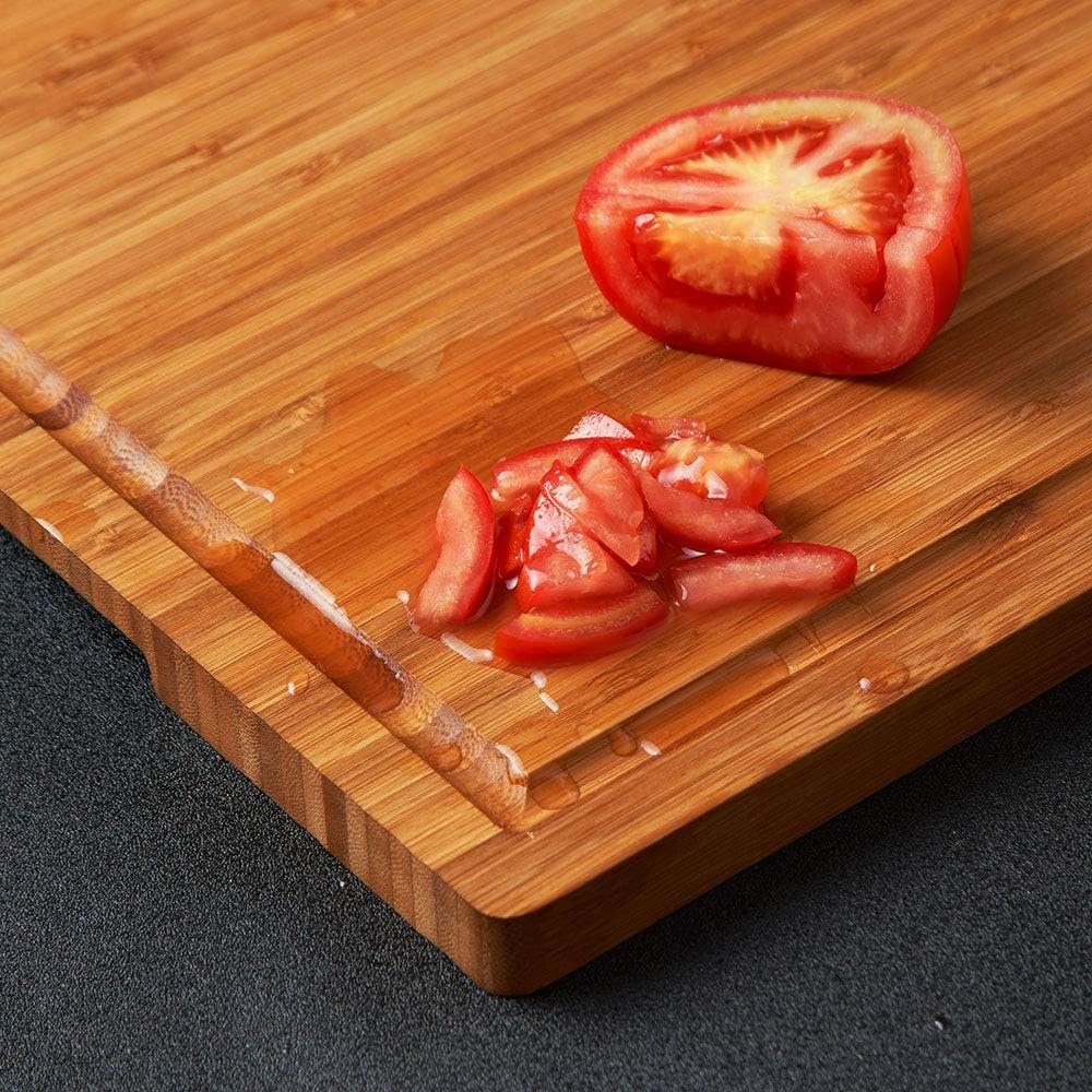 Bamboo Wood Cutting Board for Kitchen, 1" Thick Butcher Block, Cheese Charcuterie Board, with Side Handles and Juice Grooves, 16x11"