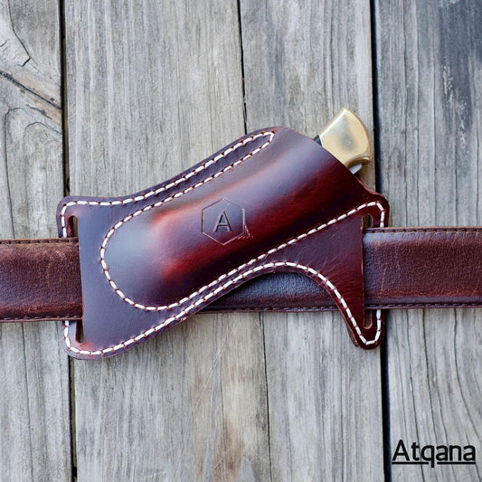 Leather Knife Sheath for Belt (Premium Leather) - Knife Holder for Belt with Side Draw Pocket for Folding Knife and EDC Gear (Extra Dark Brown) ®