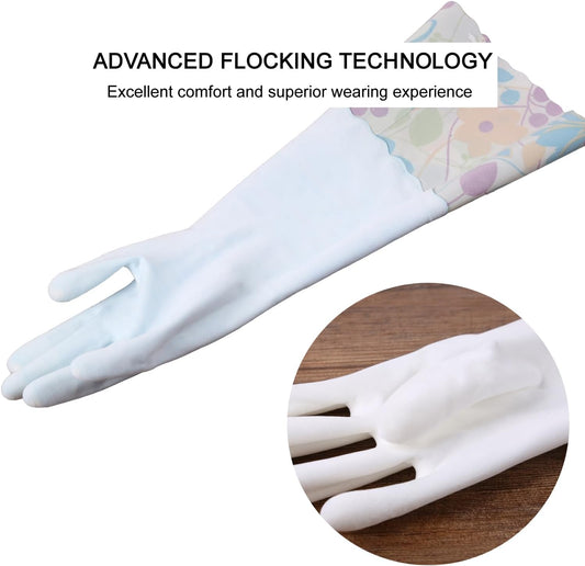 16-Inch Latex-Free Cleaning Gloves, Cotton Flocked Liner, Medium | Reusable Dishwashing Gloves with Long Cuffs and a Non-Slip Grip, in Pink and Yellow