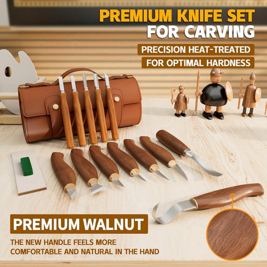 Deluxe Wood Carving Kit,Wood Carving Tools Set with Large Storage Case,Wood Carving Knife Set-Whittling Kit with 8 Pcs Whittling Knives& 5 Detail Knives for Beginners and Hobbyists