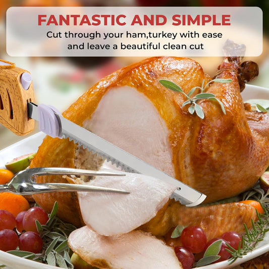 Electric Knife for Meat Slicing, for Homemade Bread, 2 Blades | Electric Carving Knife - Serrated Blades for Meat, Bread, Turkey, Ribs, Fillet, DIY, Ergonomic Handle for Raw & Cooked Food