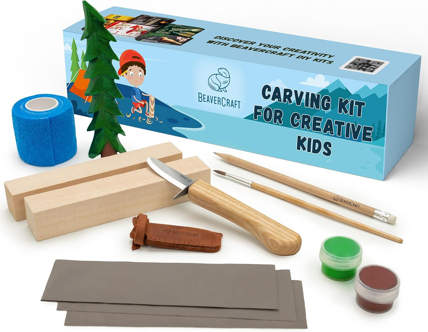 Wood Carving Kit for Kids & Beginner DIY08 - Wood Whittling Kit for Kids 14+ Woodworking Starter Hobby Kits for Boys Wood Crafts Projects DIY Gifts, Carving Set Whittling Knife & Basswood