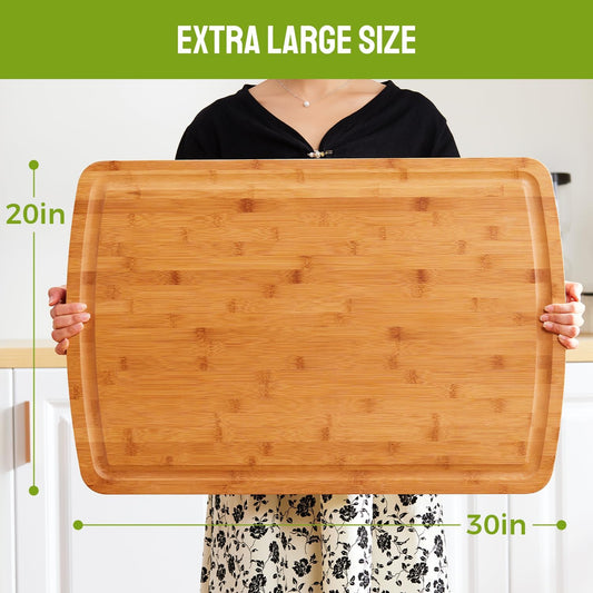 30"x20" Extra Large Bamboo Cutting Board for Kitchen, Stove Top Cover | Deep Juice Grooves, Pre-Oiled Finish, Lightweight Construction, Ideal for Daily Food Prep, Carving, Serving & Kitchen Tasks
