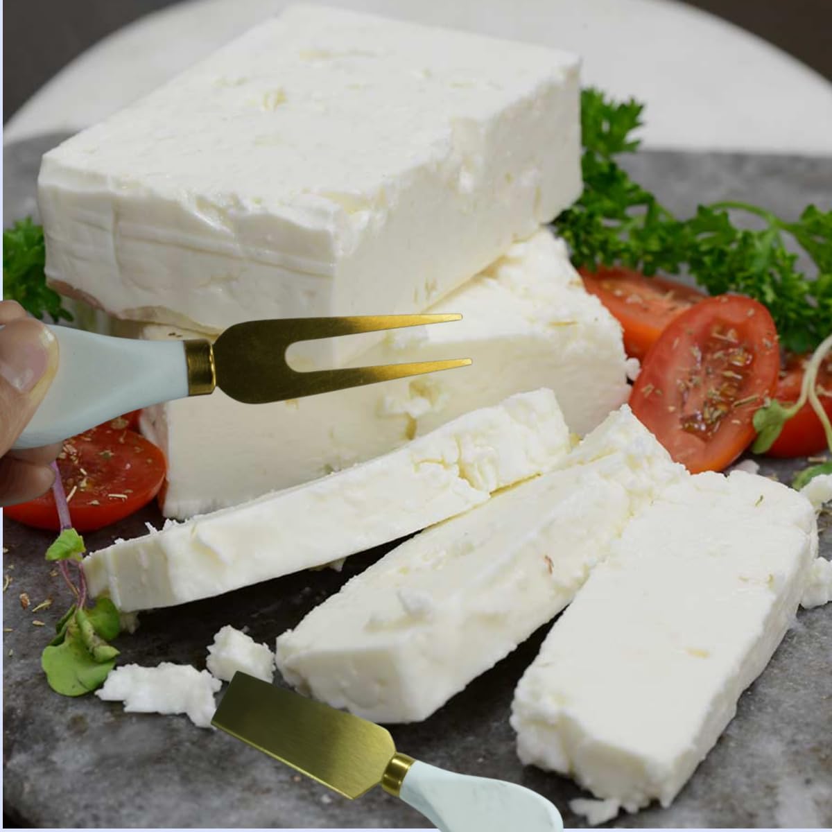 Marble Cheese Knife Set of 4 Gold and White Charcuterie Accessories, Heavy Marble Handle Butter Spatula Sandwich Cream Knives Cheese Spreader Cutter,Housewarming Gift