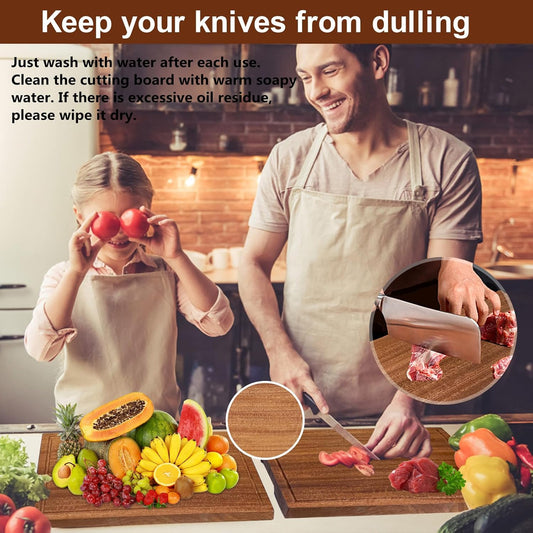 Wooden Cutting Boards For Kitchen Real Solid Sapele Wood Chopping Board One Piece Thick Hard No Glue Non Toxic With Juice Groove And Stand All Whole Single Wood Butcher Block (18 * 12 * 1.2Inch)