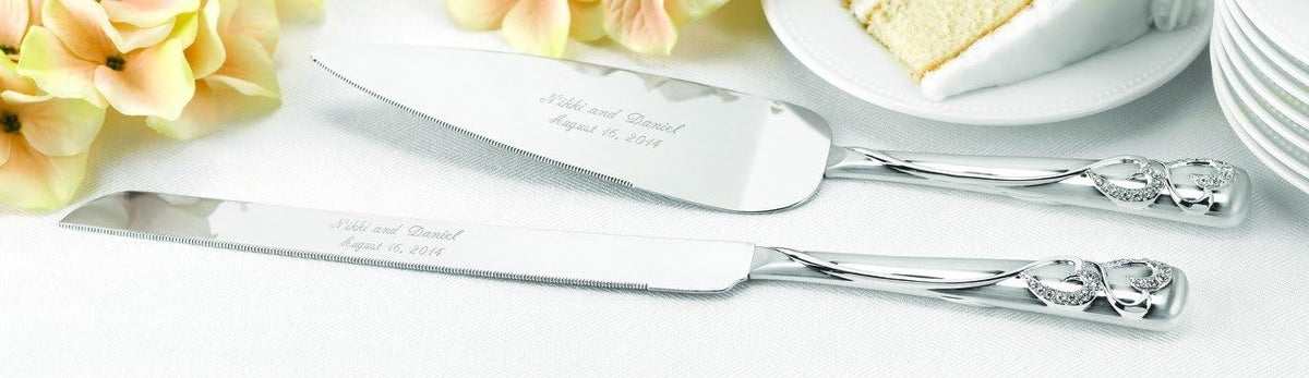 Wedding Silverplated Cake and Knife Serving Set, Graceful Heart