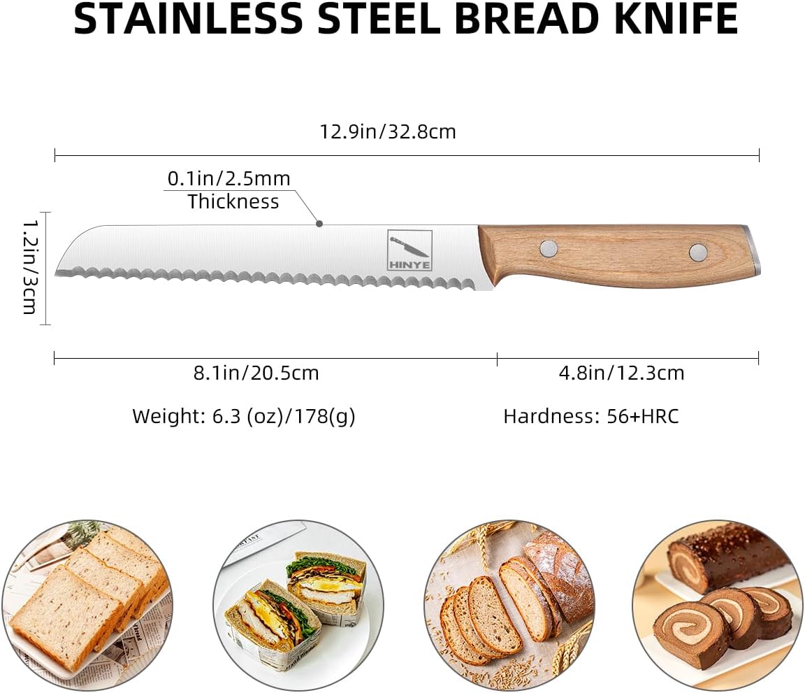 Bread Knife Professional Grade 8-Inch Serrated Edge Cake Knife, High Carbon Stainless Steel Bread Cutter for Homemade Bread (Autumn Yellow)