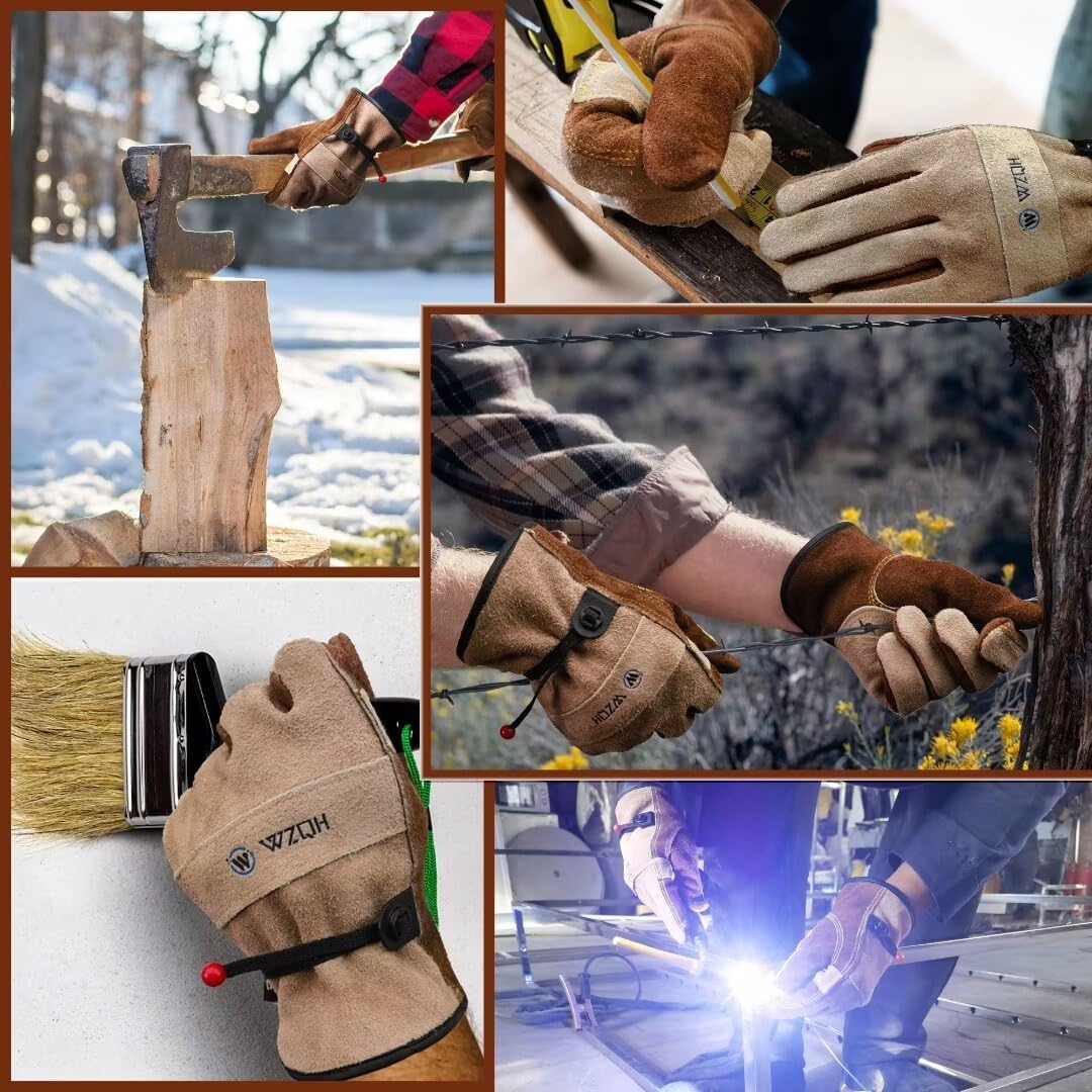 Leather Work Gloves for Men or Women.Gardening,Welding,Coffee-grey L | Glove for Tig, Mig, Construction, Chainsaw, Farm, Ranch, etc. Cowhide, Soft Lining, Utility, Firm Grip, Durable.Large