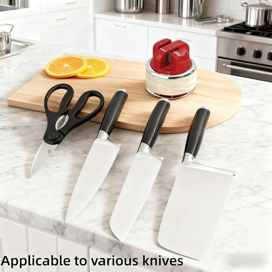 Kitchen Knife Sharpener with Suction base for Hands Free,Compact Pocket Knife Sharpeners,All-in-one Professional Knife Sharpener Tool Suitable for: Kitchen Knives,Cleaver,Fruit Knives(Red)