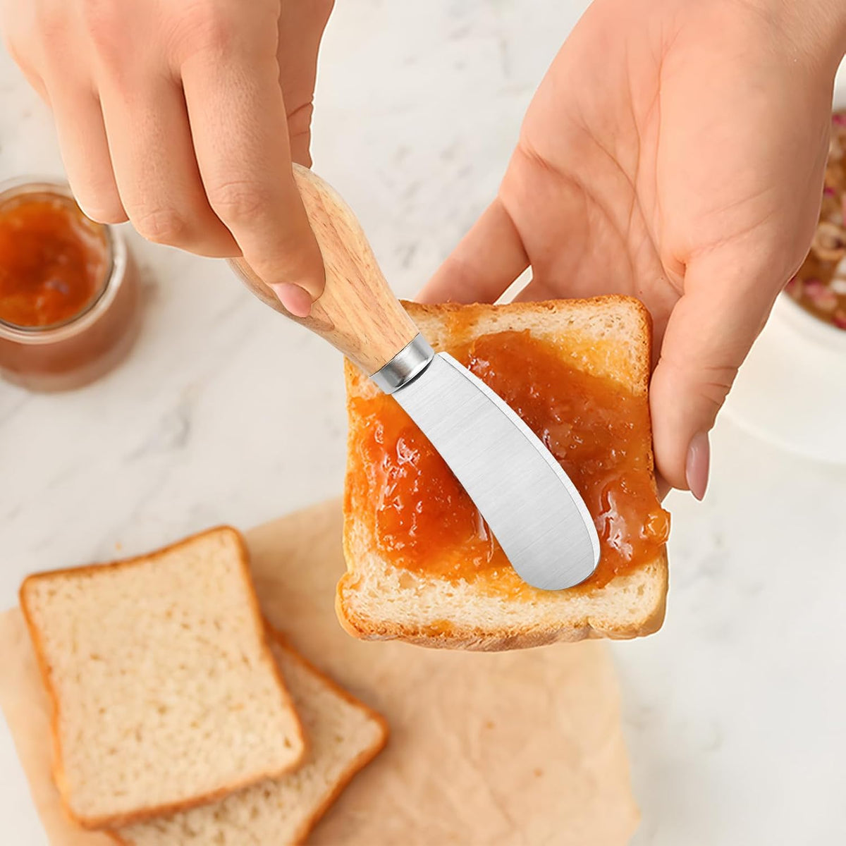 50 Pcs Cheese Spreader Knives, 4.72 Inch Cheese Spreader Knives with Wooden Handle, Stainless Steel Cheese Knives for Charcuterie Board, Sandwich, Appetizers, Cocktail Spreading