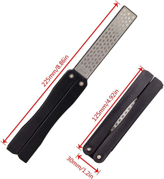 2 Pcs 400/600 Grit Portable Handheld Double Sided Sharpener Pocket Diamond Knife Sharpening Stone for Kitchen, Garden, Outdoor tools Fine/Coarse Grinding (Black/Orange)