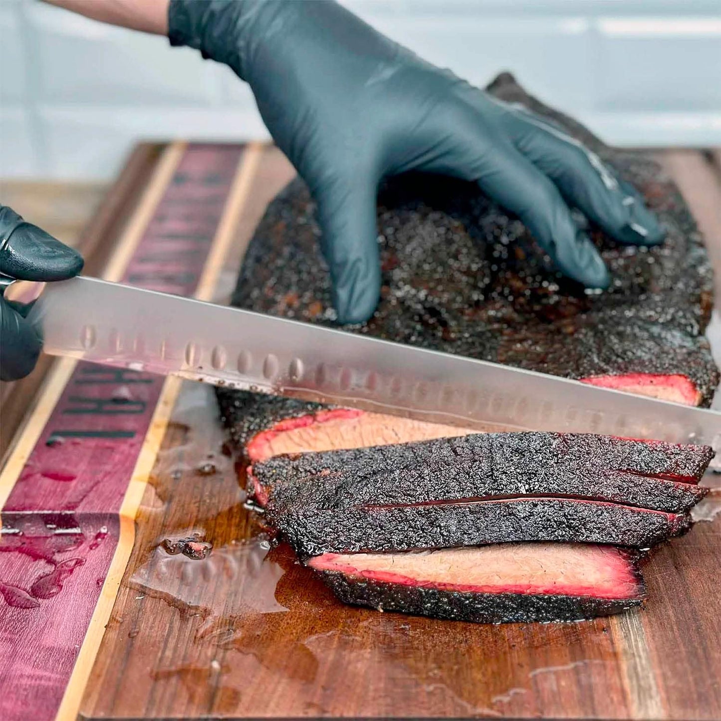 12" Brisket Slicing Knife – VG-10 Steel, Granton Edge, Full Tang, G10 Handle – BBQ Meat Carving Knife for Brisket, Turkey, Ham, Ribs, and Roasts