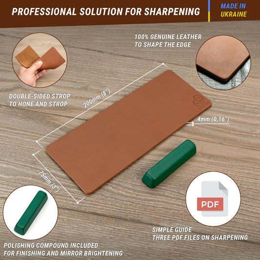 Stropping Leather Strop for Knife Sharpening Strop LS2P1 - Knife Stropping Kit 3 x 8 IN - Knives Sharpener with Honing Strop Polishing Compound Set - Double Sided