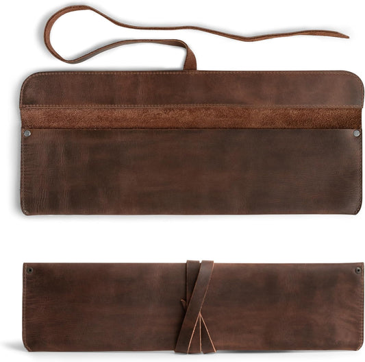 Leather Chef Knife Sheath, Single Case for Chef's Knives, Kitchen Small Storage Bag, Roll Bags for Travel, Professional Chefs Carrying Wrap Holder, Butcher Rolls Carrier (Bourbon Brown)